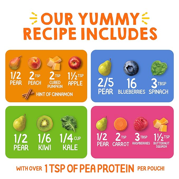Happy Tot Organics Super Morning Variety Pack, 4 Ounce Pouch (Pack of 16) & Stage 4 Fiber & Protein 4 Flavor Variety Pack (Pack of 16)