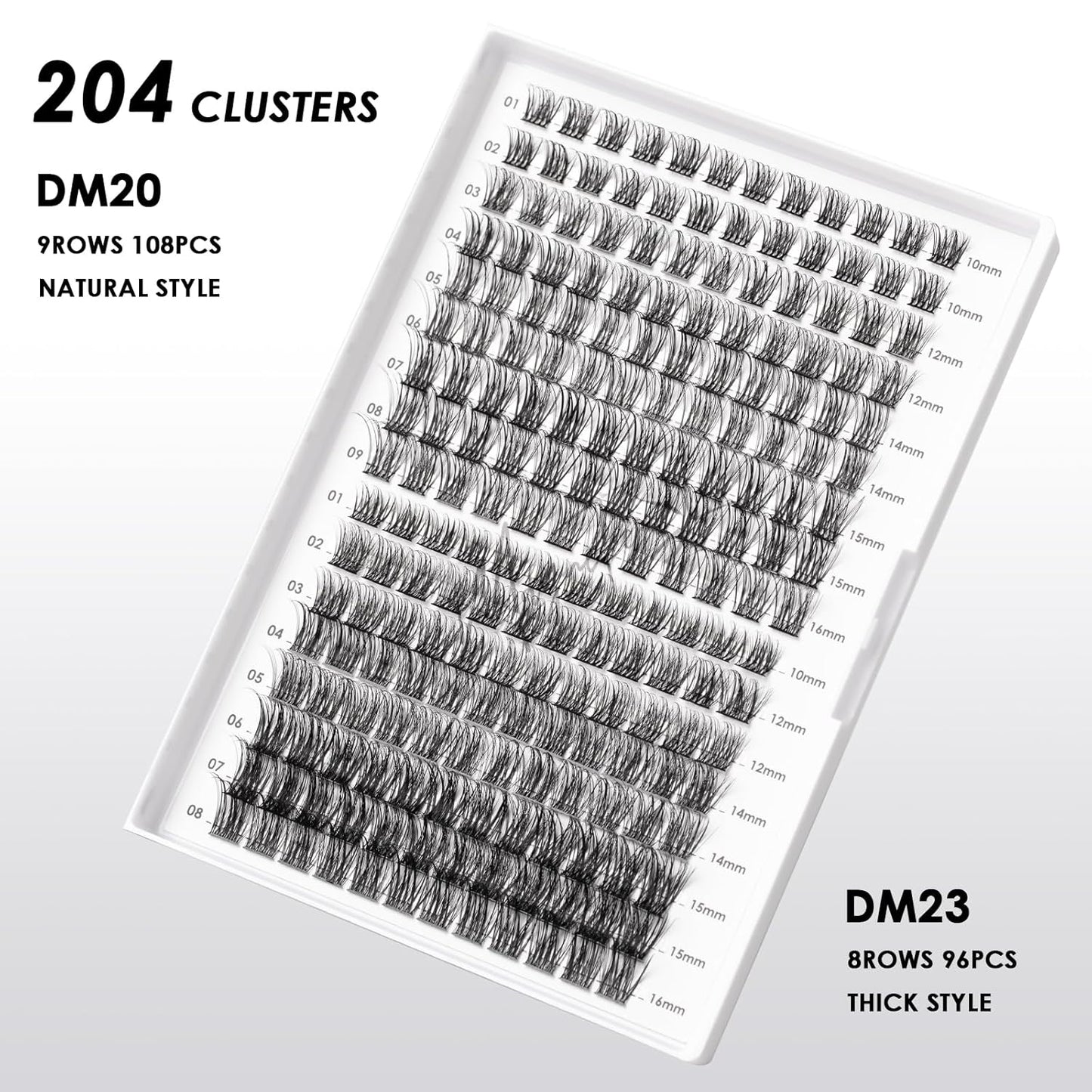 Lash Clusters 204 Pcs Individual Lashes Clusters Eyelash Extensions False Eyelashes DIY Lash Extension Kit Reusable False Eyelashes Natural Look Mix 10-16mm C D Curl(DM20+DM23)