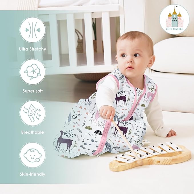 Cute Castle Baby Sleep Sack 18-24 Months - Lightweight 100% Cotton 2-Way Zipper TOG 0.5 Infant Wearable Blanket, Newborn Essentials Toddler Sleep Clothes (3 Pack Pink)