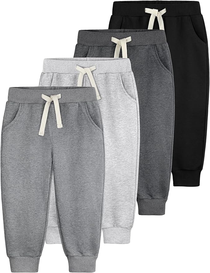 4 Pack Toddler Boys Sweatpants Cotton Baby Kids Joggers Toddler Boys Girls Sweatpants with Pocket Drawstring
