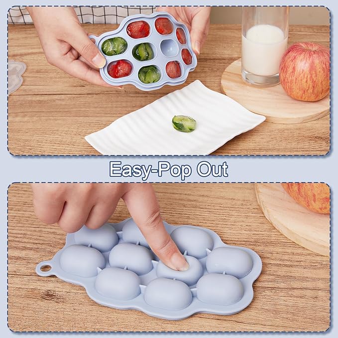 KingKam Baby Breastmilk Popsicle Molds & Baby Fruit Feeder (2 Pack), Baby Food Freezer Tray Storage Containers, Silicone Pacifier Feeder and Teether