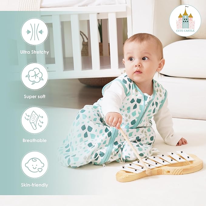 Cute Castle Baby Sleep Sack 12-18 Months - Lightweight 100% Cotton 2-Way Zipper TOG 0.5 Infant Wearable Blanket, Newborn Essentials Toddler Sleep Clothes (3 Pack Green)