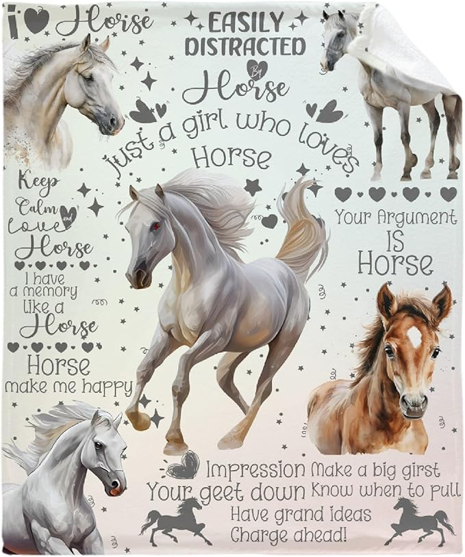 Horse Blanket for Boys Girls, Flowers Animals Kids Throw Blanket Gift for Child, Fluffy Cozy Soft Lightweight Blankets for Bed Office, 40x50 Inches