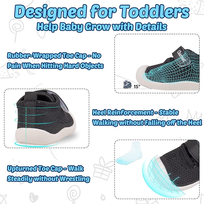 Baby Walking Shoes Toddler Girl Boy Soft Sole Breathable Cotton Canvas Shoes Infant Lightweight Non-Slip Safer Slip-on First Walkers Shoes Casual Tennis Wide Sneakers Rubber Soles Running Outdoor