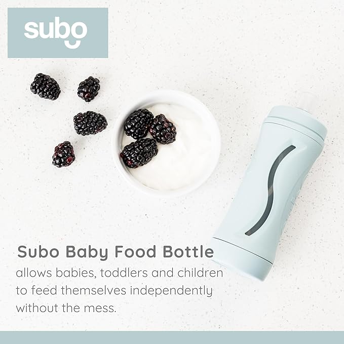Subo Baby Food Bottle Starter Set | No Mess Baby Toddler Self Feeder | Squeeze Free Design for Purees, Smoothies, Yogurt, Oatmeal, or Thickened Liquids | Reusable Silicone Washable Cup (Duck Egg Blue)