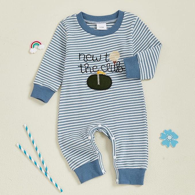 SAYOO Infant Baby Boy Girl Golf Outfit New to The Golf Club Embroidery Romper Jumpsuit Newborn Patchwork One Piece Playsuit