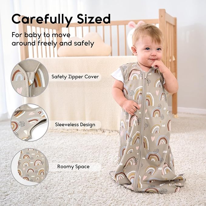 Yoofoss Baby Sleep Sack 6-12 Months 0.5 Tog Wearable Blanket for Baby, 3 Pack 100% Organic Cotton Infant Toddler Sleeping Sack 2-Way Zipper Lightweight Sleep Sack