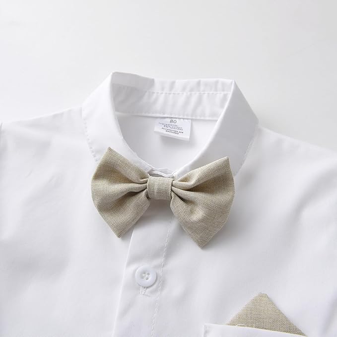 Boarnseorl Baby Boys Pants Sets,Toddler Gentleman Outfits, Infant Long Sleeve Shirt + Pants + Bow Tie + Suspenders