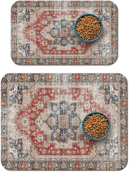 2 Pack Dog Food Mats for Floors, Absorbent and Quick-Drying Pet Cat Food Mat by QXWREL