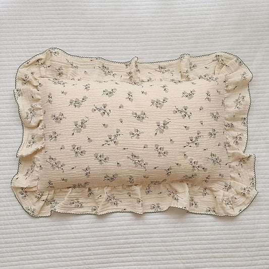 BuLuTu Cute Floral Toddler Pillowcase Cotton Muslin Kids Pillow Case with Enveloped Closure Soft Breathable Standard Size Pillowcase for Sleeping, 1 Piece, Hyacinth Pattern, 20"x26"
