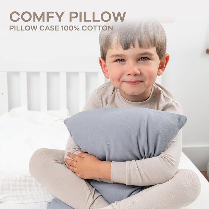 Comfy Cubs Toddler Pillow with Cotton Pillowcase, 13 x 18 in, 2 Pack - Travel and Sleep Support for Kids - Lightweight, Breathable Microfiber Fill - Soft & Cozy Small Pillow for Toddler - Pacific Blue