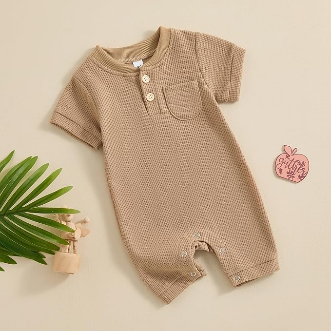 Kuriozud Newborn Infant Unisex Baby Boy Girl Clothes Button Romper Jumpsuit Basic One Piece Outfits