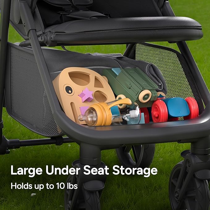 Mompush Nova Baby Stroller for Toddler, Infant & Newborn | Spacious Seat & Lie-Flat Mode | Compact One-Hand Fold, UPF 50+ Canopy & All-Wheel Suspension | Includes Rain Cover & Cup Holder, Green