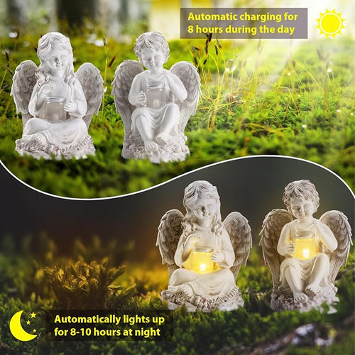 2 Pack Outdoor Angel Statue Garden Decor, Classic Solar Angel Figurine - Image 2
