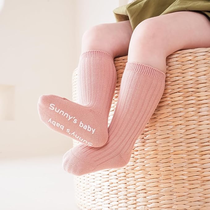Zumou Toddler Knee High Socks Non Slip Anti Skid Baby Boy Girls Seamless Long Stockings
