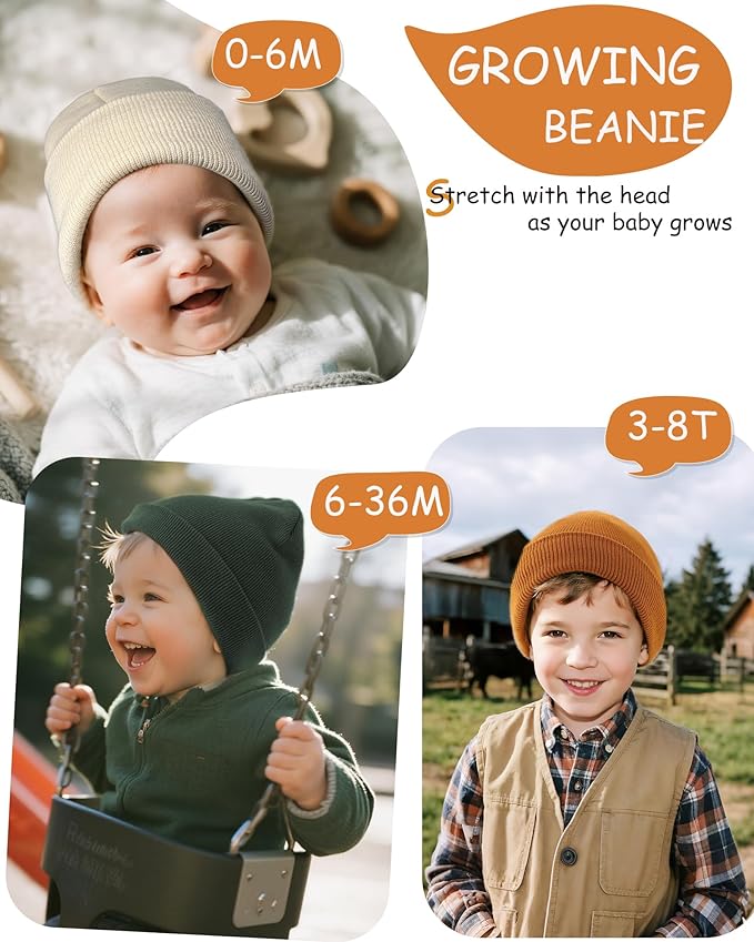 ROYBENS 100% Cotton Baby Beanie Cute Toddler Winter Hat Boys Girls Kids Soft Warm Knit Cuffed Caps Beanies for 0-8 Years