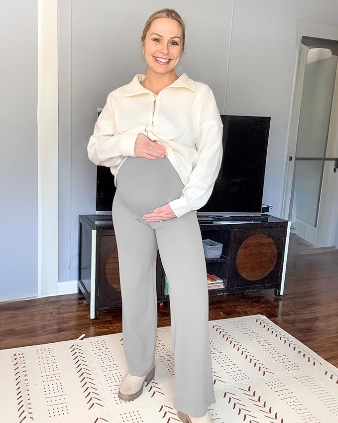 G4Free BareFeel Maternity Dress Yoga Pants Over The Belly Stretchy Work Slack Pregnancy Wide Leg Lounge Trousers