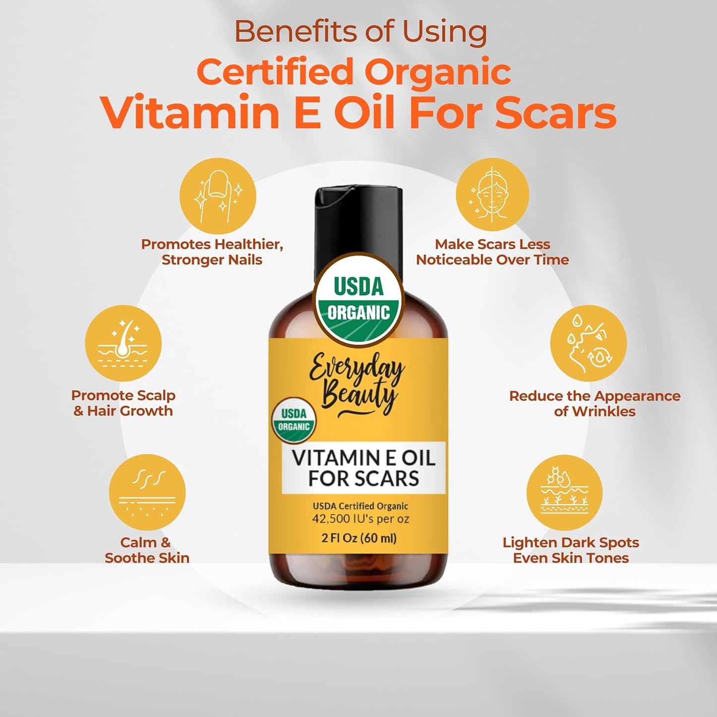 Organic Vitamin E Oil for Scars - All Natural & Vegan Skin Moisturizer 2oz - Light and Unscented Great for Scars After Surgery - Reduce Wrinkles, Anti Aging, Lighten Dark Spots - Face, Skin & All Over