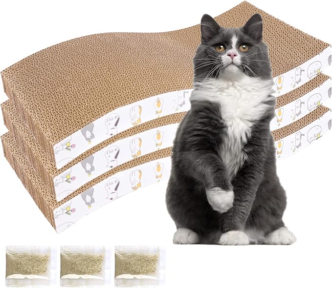 PatiencET 3 Pack Cat Scratcher Pad Recycle Corrugated Cat Scratching Pad Type S by patiencET