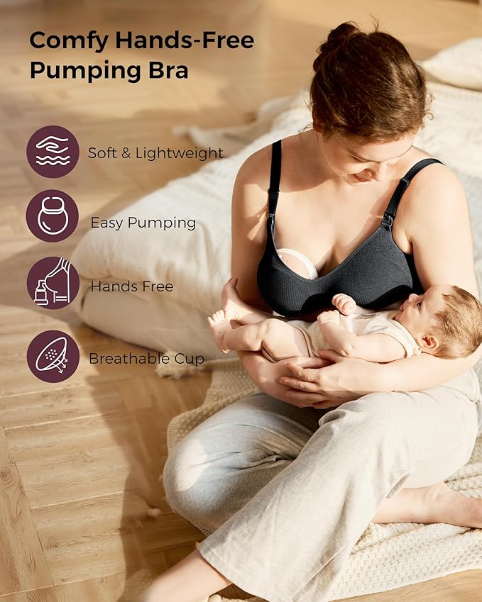 Momcozy Hands-Free Pumping Bra, Wireless & Seamless HF010 Breast Pump Bra, Breathable Tencel™ Fabric & Fully Fixed Cups