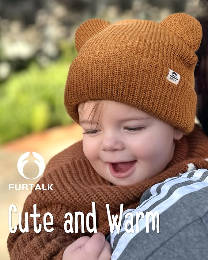 FURTALK Baby Beanie Winter Hat with Bear Ear for Infant Toddler Boys Girls Soft Knitted Skull Cap