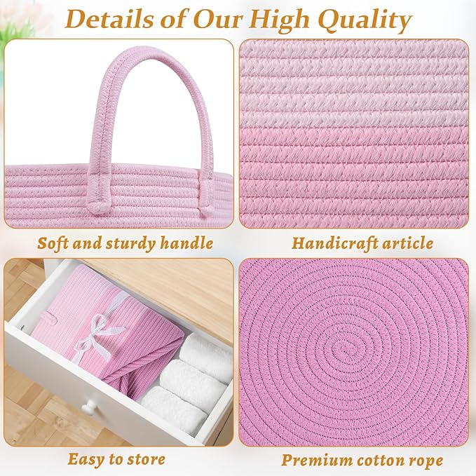 67L Rainbow Storage Basket for Organizing, 20"×13" Large Tall Laundry Baskets, Cotton Rope Woven Blanket Basket, Toy Storage for Kids, Collapsible Laundry Hamper for Living Room, Nursery Room