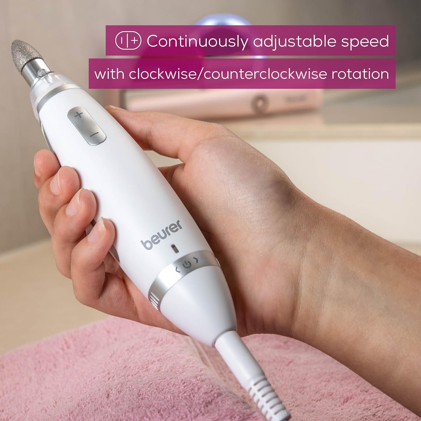 Beurer MP62 Professional Nail Drill Kit, Portable Electric File Machine with 10 Attachments & 10 Sanding Bands, Efile Dremel for Acrylic Gel Manicure and Pedicure, LED Light, with Storage Case