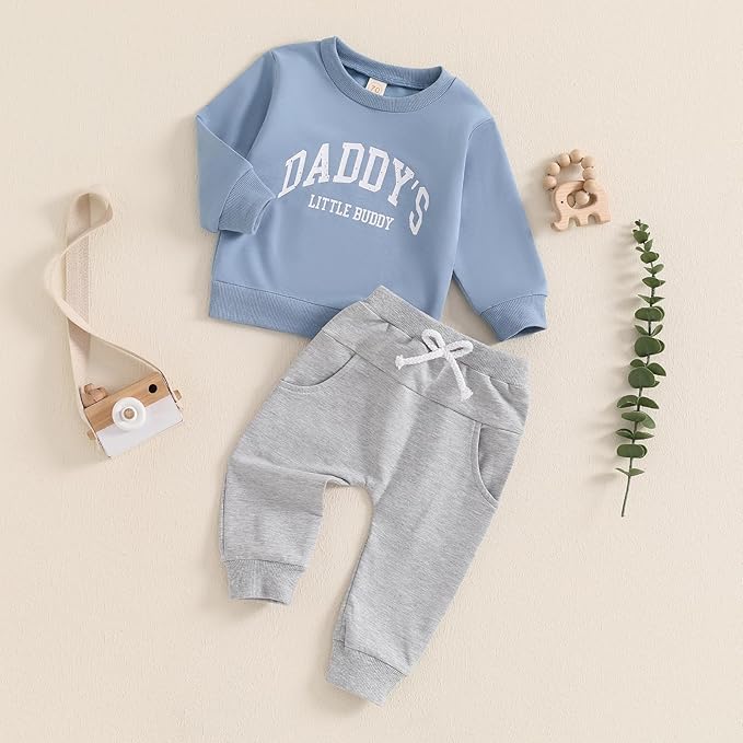 Toddler Baby Boy Fall Winter Outfit Long Sleeve Letter Print Sweatshirts and Jogger Pants Infant Boy Clothes