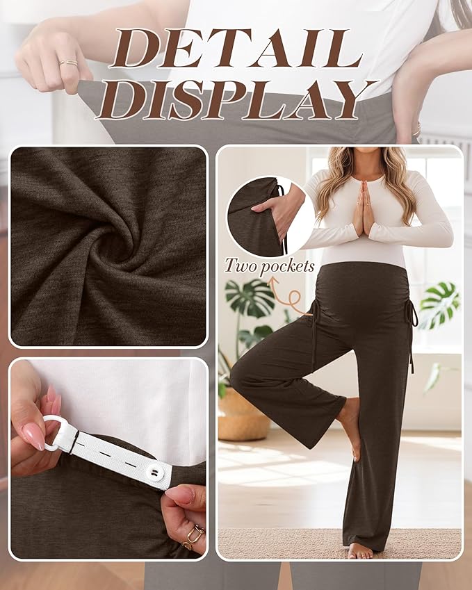 Neer 3 Pack Women's Maternity Pants Over The Belly Loose Pregnancy Pants Stretchy Lounge Wide Leg Trousers with Pockets