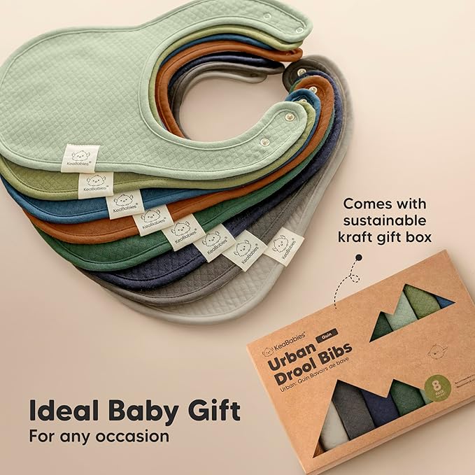 8-Pack Organic Baby Bibs for Girls, Boys - Quilted Cotton Cloth Baby Drool Bibs for Drooling and Teething Toddler, Newborn, Infant, Soft & Super Absorbent (Moor)