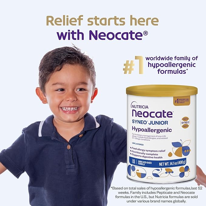 Nutricia Neocate Syneo Junior - Hypoallergenic, Dairy-free, Amino Acid-Based Formula for 1+ Years - For Toddlers, Kids & Teens - Powdered Formula - Syneo Junior - 14.1 oz can (Case of 1)