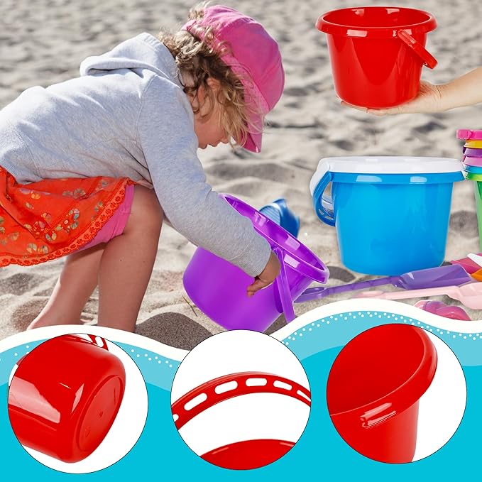18 Sets Sand Buckets and Shovels for Kids 7.5 Inch Plastic Beach Water Pails Sand Toys for Boys and Girls Colorful Pool Castle Play Buckets Fun Great Summer Party Favors Bulk, 9 Colors