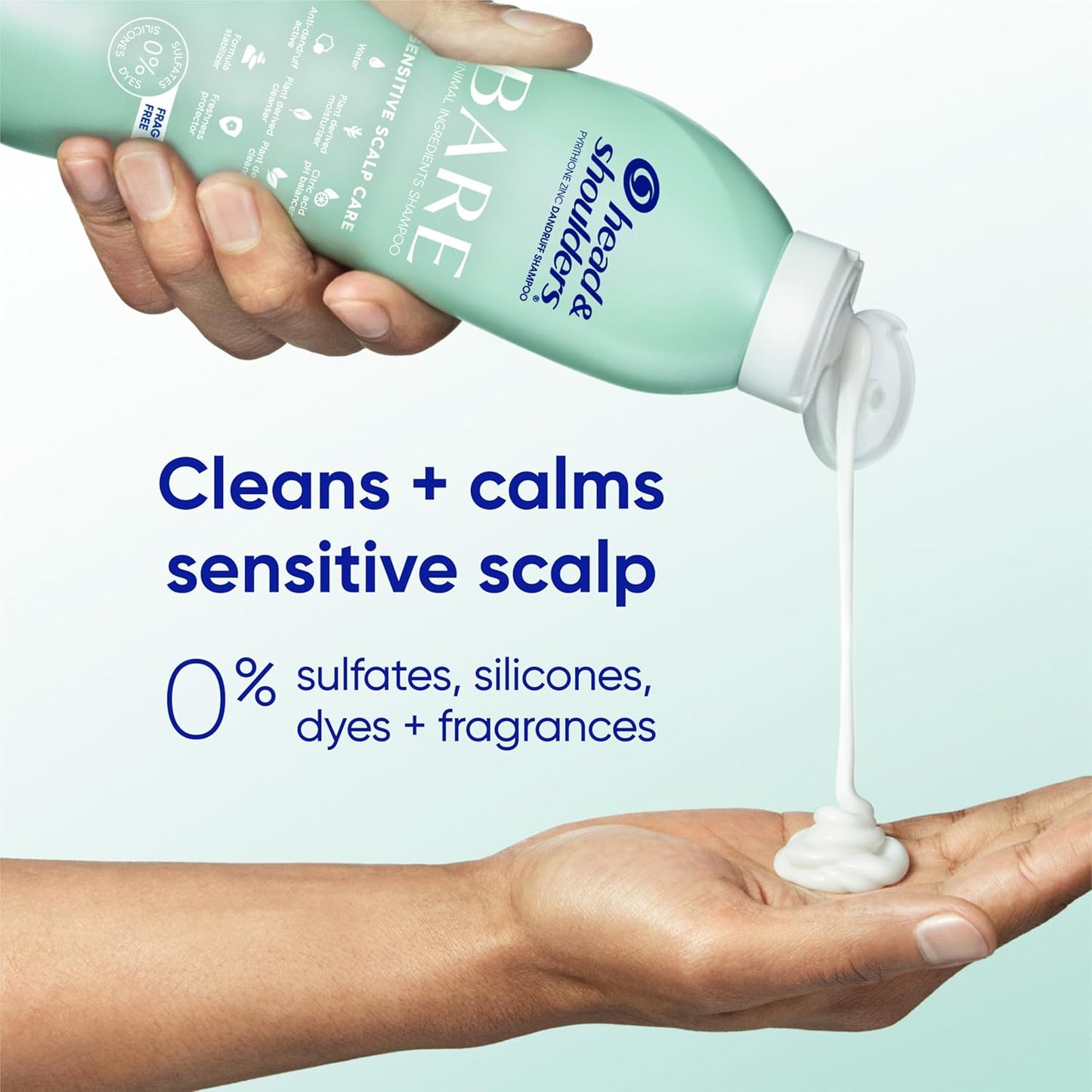 Head & Shoulders BARE Dandruff Shampoo Twin Pack, Fragrance-Free, Sensitive Scalp Care, Sulfate-Free, Silicone-Free, Dye-Free, Eco-Friendly Bottles, Safe for All Hair Types, 13.5 Fl Oz Each (Set of 2)