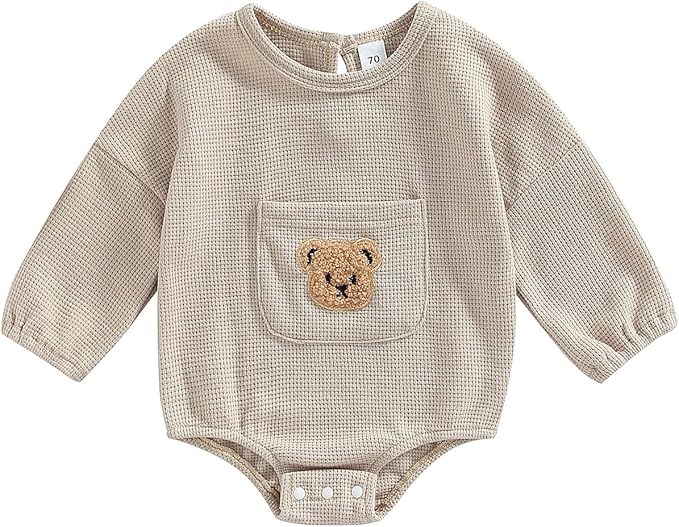 Douhoow Cute Baby Sweatshirt Romper Waffle Knit Baby Clothes Infant Girl Boy Fall Winter Outfits