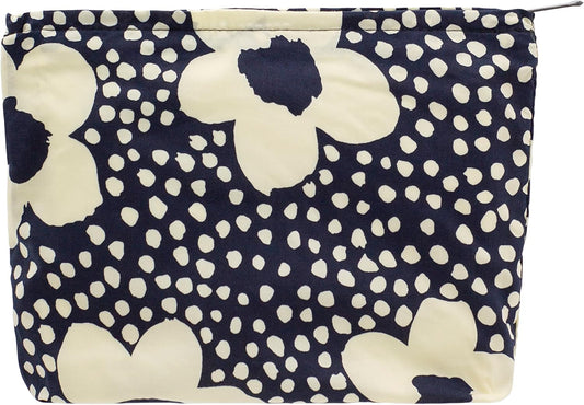 PAZIMIIK Floral Makeup Bag Large Cotton Zipper Pouch for Purse Travel Canvas Make Up Organizer for Women Cosmetic,Floral Navy Blue