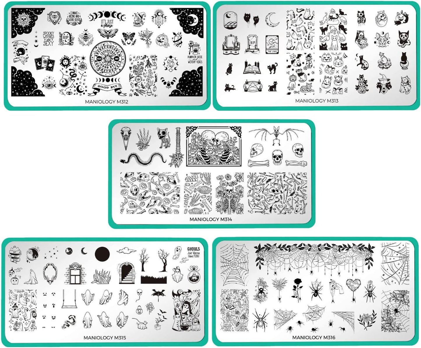 Maniology Shadowy Halloween Nail Stamping Plates, Creepy Cute Spooky Nail Art Designs