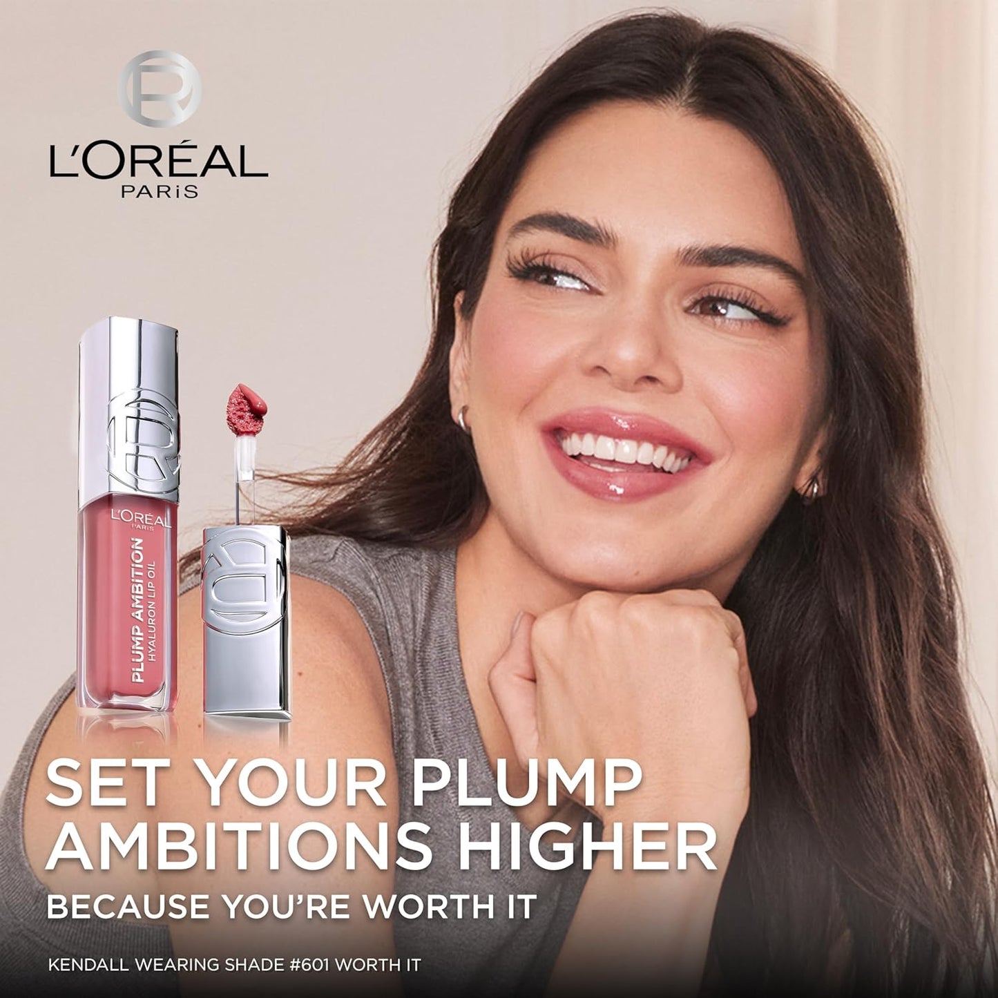 L'Oreal Paris Plump Ambition Hyaluron Lip Oil, 24 HR Lip Gloss with Hyaluronic Acid, Volumizing Formula with Glass-Like Shine, Cherry Cherie 390, 0.16 Fl Oz