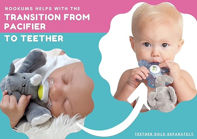 Nookums Paci-Plushies Shakies - Pacifier Holder with Built in Rattle (2 in 1)- Adapts to Name Brand Pacifiers, Suitable for All Ages, Plush Toy Includes Detachable Pacifier (Bentley The Bear)