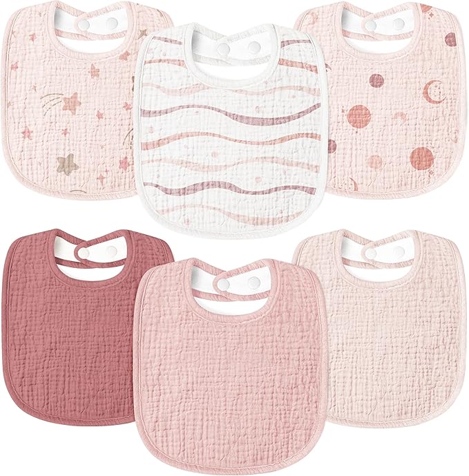 Susurration Muslin Baby Drool Bibs 6Pack Soft Square Adjustable Baby Bandana Bibs for Unisex Girls & Boys
