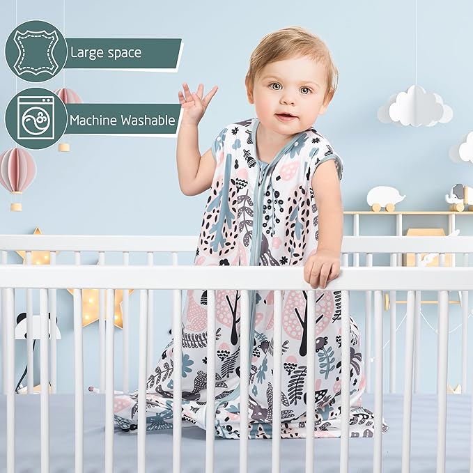 Baby Sleep Sack 12-18 Months 3 Pack Baby Wearable Blanket 100% Rayon Cotton 2-Way Zipper Toddler Sleeping Sack .Comfy Soft Lightweight TOG 0.3 (Rabbit&Rocks&Green,)