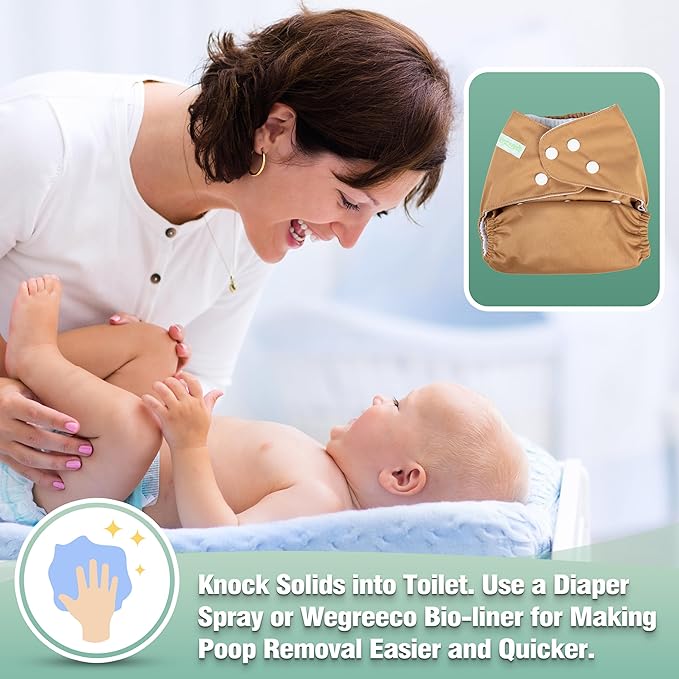 wegreeco Cloth Diapers 6 Pack with 6 Inserts & 1 Wet Bag, Washable Cloth Diapers for Babies, One Size Adjustable Reusable (Warm Colour)