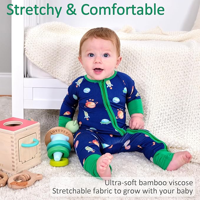 LollyBanks Baby Pajamas, 2-Way Zipper Romper, 95% Viscose Made from Bamboo and 5% Spandex, Baby Sleepers