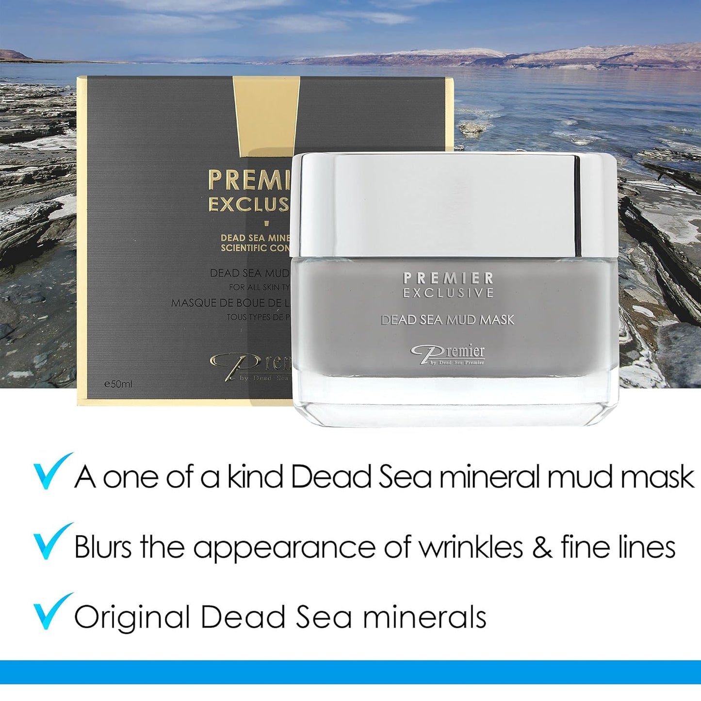 Dead Sea Mud Face MASK Premier Dead Sea online Exclusive, natural formula, wrinkle reducer, anti-aging, pore minimizer, witch hazel, aloe vera, minerals, vitamins, nutrients, antioxidants 1.7FL.oz