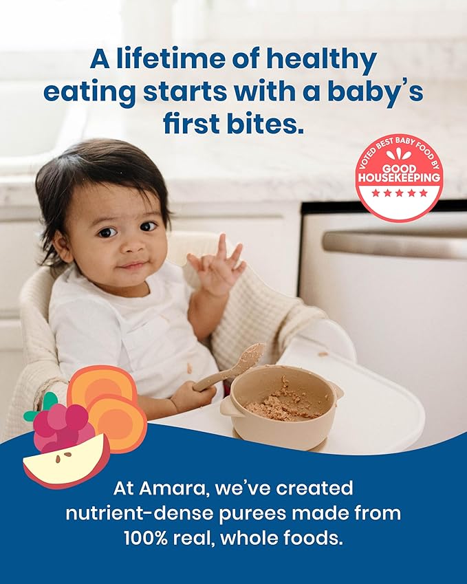 Amara Organic Baby Food - Stage 2 - Applesauce & Maqui Berry - Baby Cereal to Mix With Breastmilk, Water or Baby Formula - Shelf Stable Baby Food Made from Organic Fruit - 5 Pouches, 3.5oz Per Serving