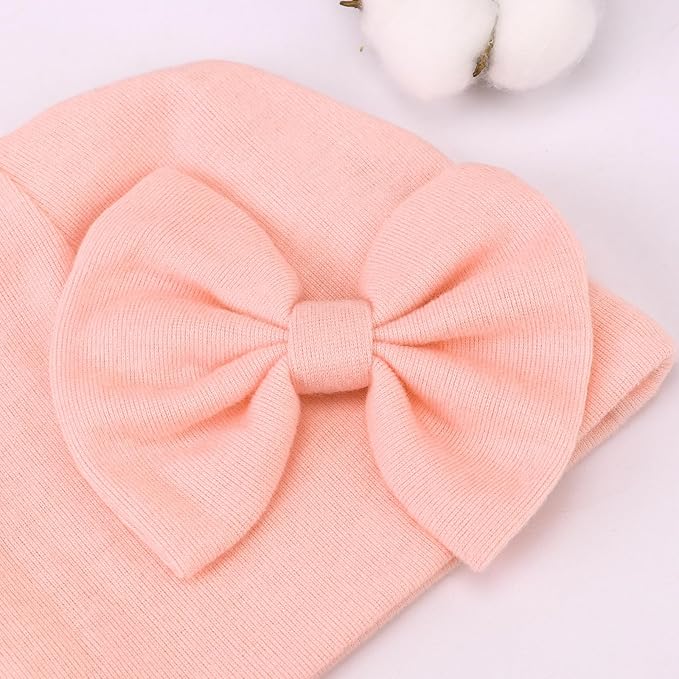 BQUBO Newborn Baby Girls Hats Mittens Set Hospital Hat Beanie Infant Bow Hats Baby Cotton Gloves for 0-6 Months