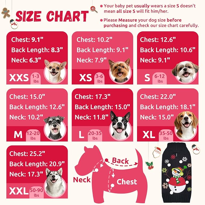 Christmas Dog Sweaters Xmas Pet Outfit Clothes Cute Black Snowman Costume Puppy - Image 6