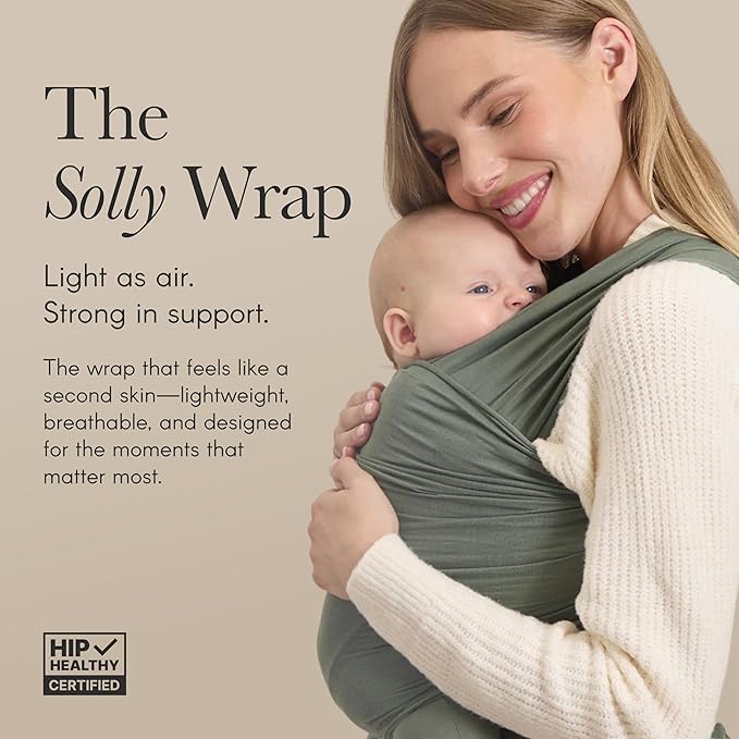 Solly Baby Wrap, Buttery-Soft Baby Carrier Newborn to Toddler 8-25 Lbs., Lightweight & Hands-Free Infant Sling Wrap, Breathable Summer Carrier, Baby Wearing & Postpartum Essential, New Mom Gift, Basil