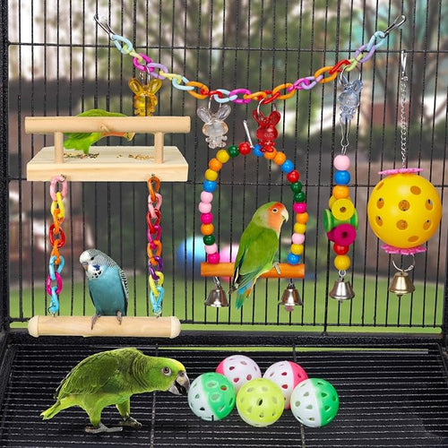 11Pcs Bird Platform Stands Swing Hanging Chewing Toy Parrot Climbing Ladder - Image 2
