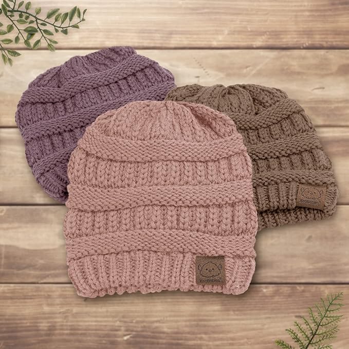 3-Pack Baby Beanies for Boys, Girls - Stretchy Knit Baby Hats, Cute Newborn & Toddler Winter Hat, Soft & Warm Infant Beanie 6-36 Months (Wine, M)