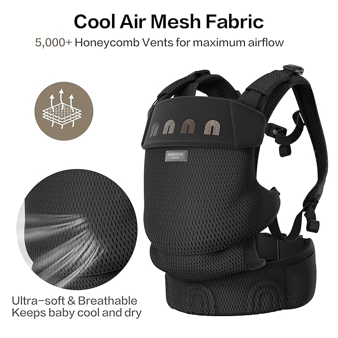 Rainbow Baby Carrier Newborn to Toddler, Breathable Mesh Baby Carrier with Adjustable Waist Rotary Knob, Enhanced Lumbar Support, Ergonomic, Sunshield,Lightweight Infant Carrier for 7-33 lbs